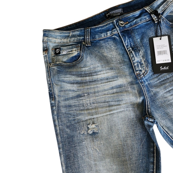 Men's Blue Distressed Jeans Tall Length. Size 36x34 - Picture 3 of 14